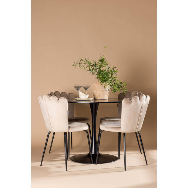 Glade eethoek tafel zwart en 4 Limhamn stoelen beige.