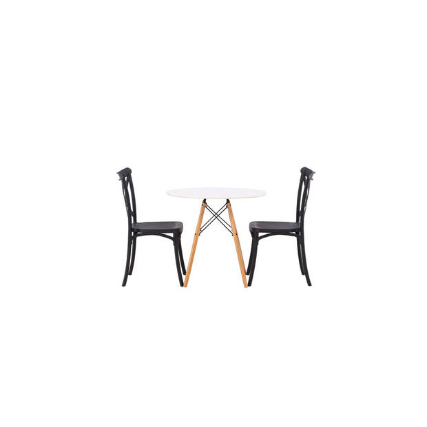 Danburi eethoek tafel wit en 2 Crosett stoelen zwart.