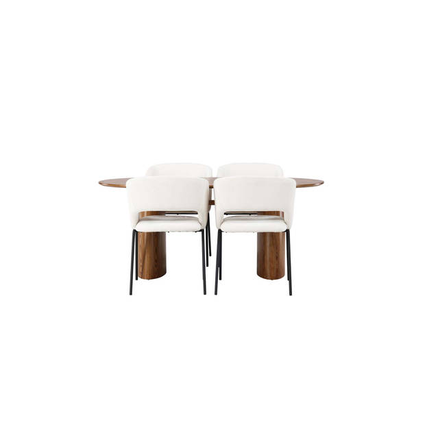 Isolde eethoek tafel naturel en 4 Day stoelen offwhite.