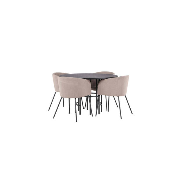 Copenhagen eethoek tafel zwart en 4 berit stoelen beige.