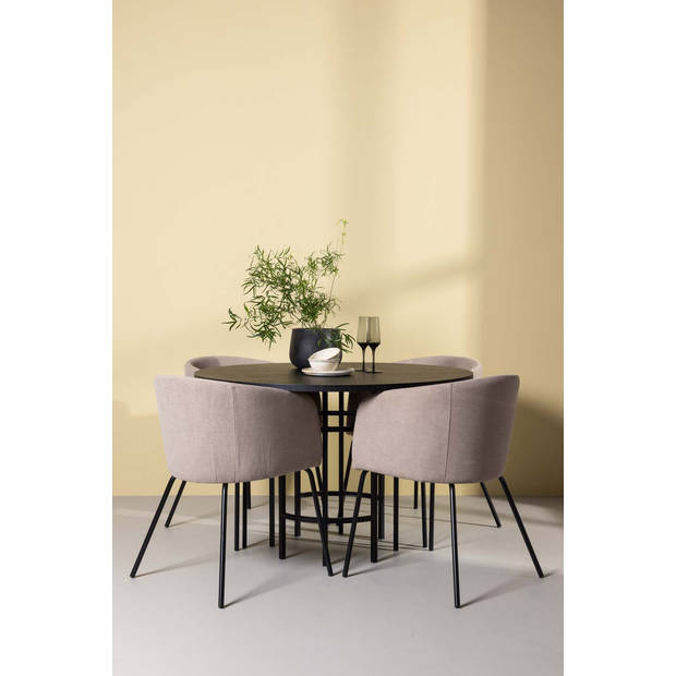 Copenhagen eethoek tafel zwart en 4 berit stoelen beige.