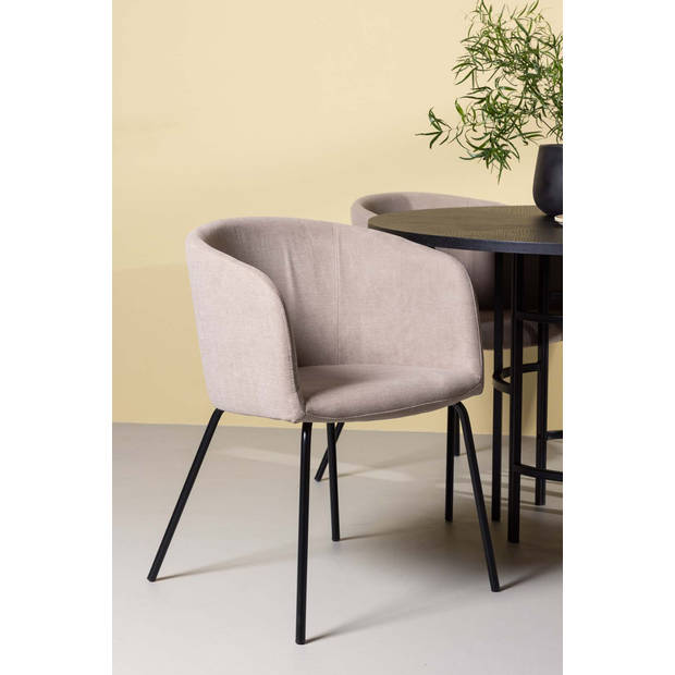 Copenhagen eethoek tafel zwart en 4 berit stoelen beige.