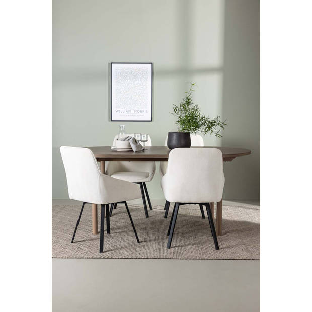 Andy eethoek tafel naturel en 4 Rosie stoelen beige.