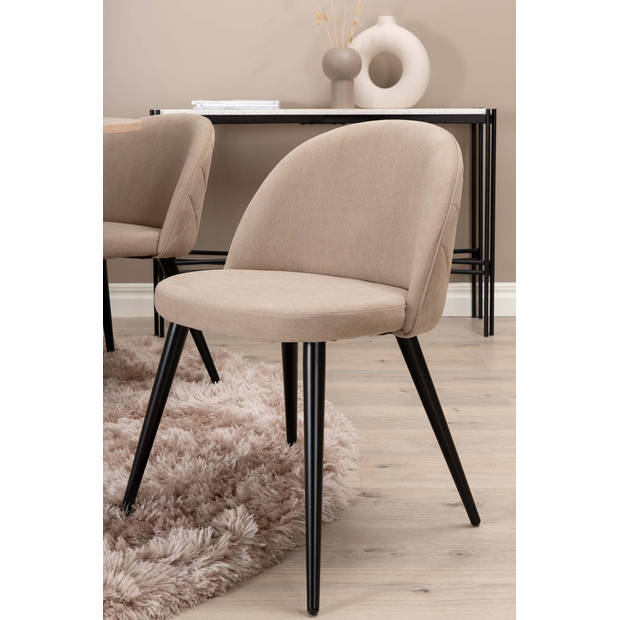 Bianca eethoek tafel whitewash en 4 Velvet stoelen beige.