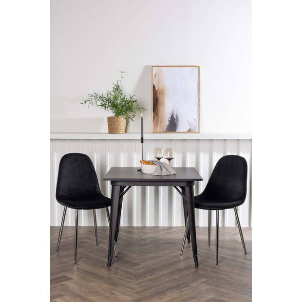 Tempe eethoek tafel zwart en 2 Polar stoelen zwart.