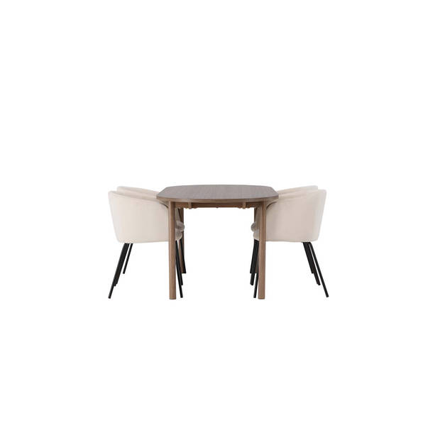 Andy eethoek tafel naturel en 4 berit stoelen beige.