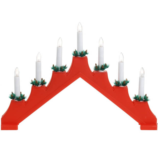 Rode kaarsenbrug met 7 lampjes 41 x 30 cm - kerstverlichting figuur