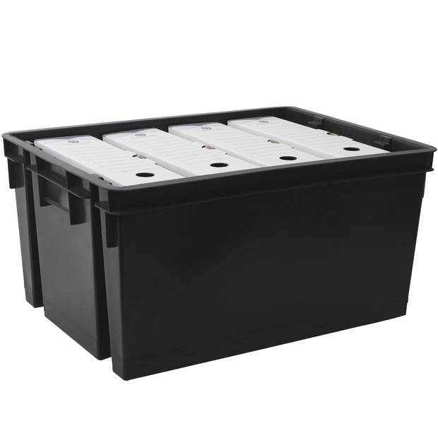 EDA Opbergbox/Opbergkrat 50 L - 8x - zwart - kunststof - 56 x 41 x 29 - stapelbaar/nestbaar - Opbergbox