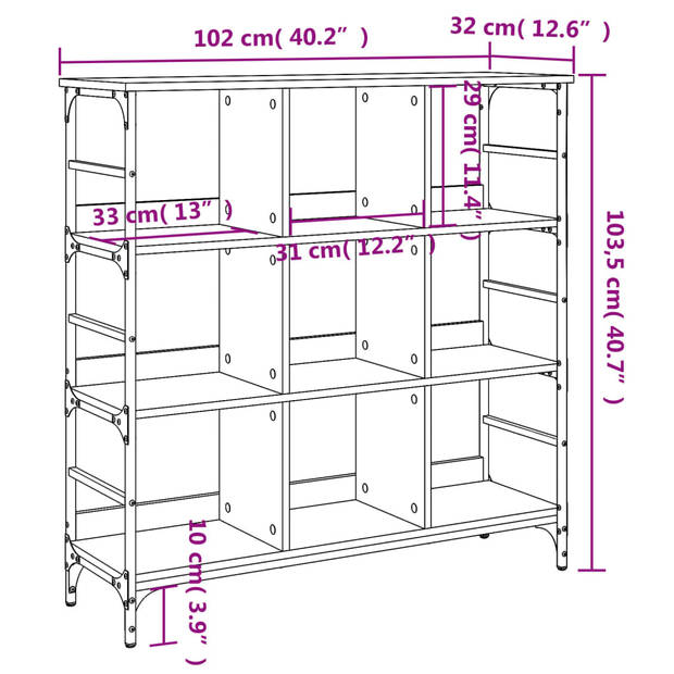 vidaXL Dressoir 102x32x103,5 cm bewerkt hout zwart