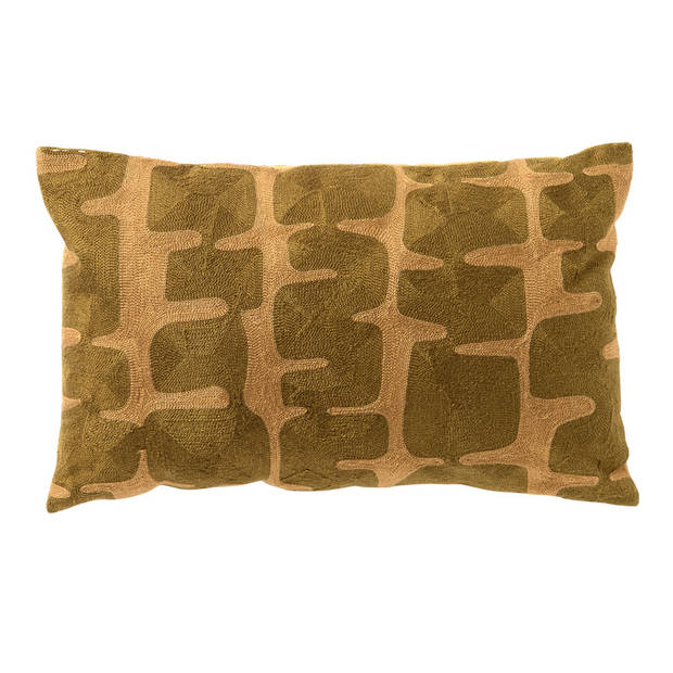 Dutch Decor - AMY - Kussenhoes 30x50 cm - geweven grafische print - Military Olive - groen en bruin