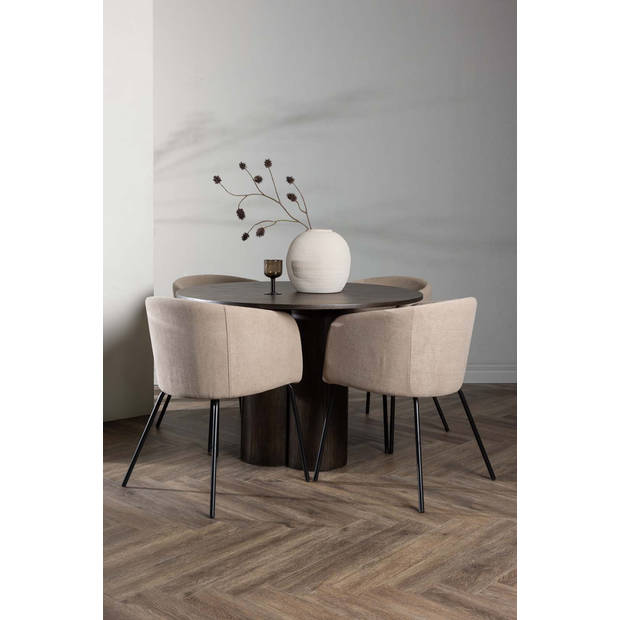 Olivia eethoek tafel mokka en 4 berit stoelen beige.