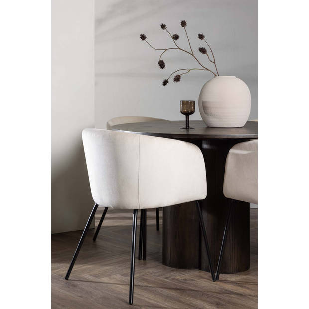 Olivia eethoek tafel mokka en 4 berit stoelen beige.