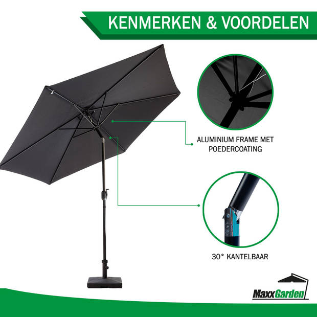 MaxxGarden Parasol - Tuin en Balkon - Opdraaisysteem - 300 cm (zwart)