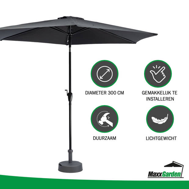 MaxxGarden Parasol - Tuin en Balkon - Opdraaisysteem - 300 cm (zwart)