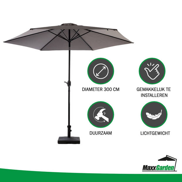 MaxxGarden Parasol - Tuin en Balkon - Opdraaisysteem - 300 cm (antraciet)