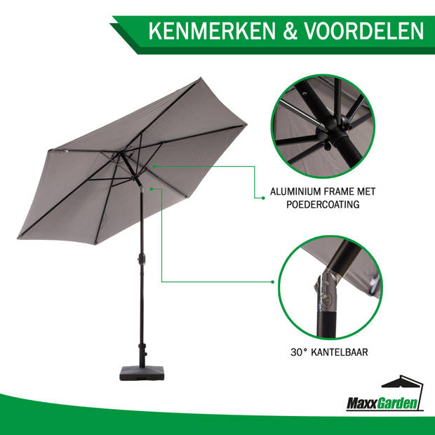 MaxxGarden Parasol - Tuin en Balkon - Opdraaisysteem - 300 cm (antraciet)