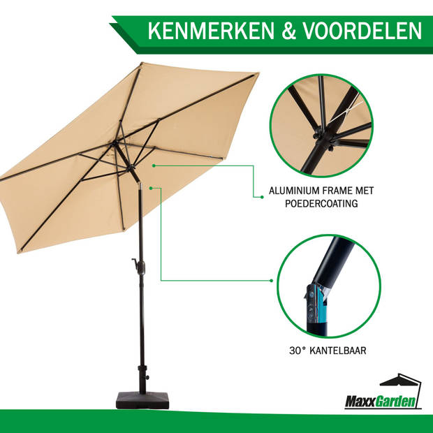 MaxxGarden Parasol - Tuin en Balkon - Opdraaisysteem - 300 cm (taupe)