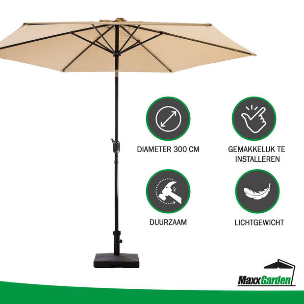 MaxxGarden Parasol - Tuin en Balkon - Opdraaisysteem - 300 cm (taupe)