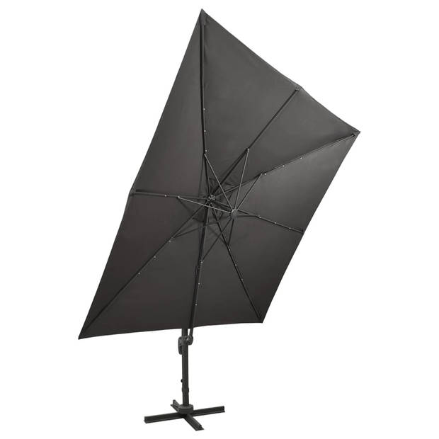 vidaXL Zweefparasol met paal en LED-verlichting 300 cm antracietkleur