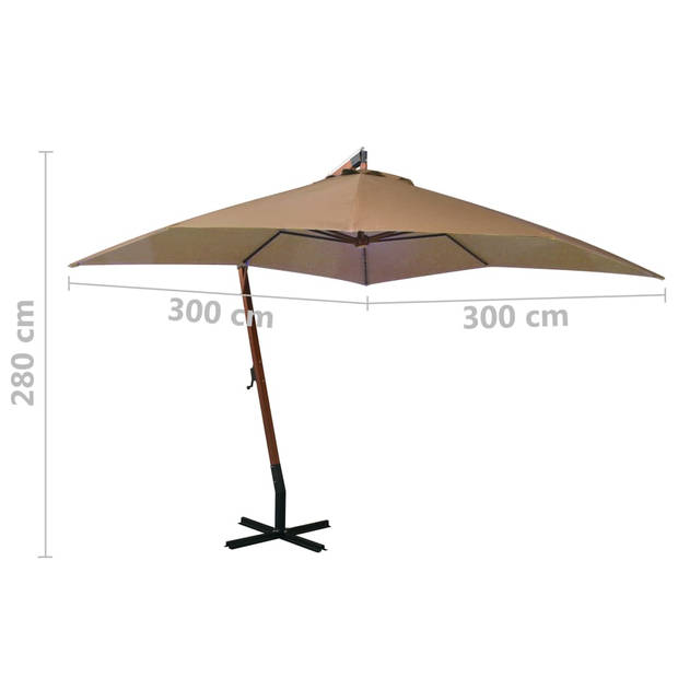 vidaXL Zweefparasol met paal 3x3 m massief vurenhout taupe