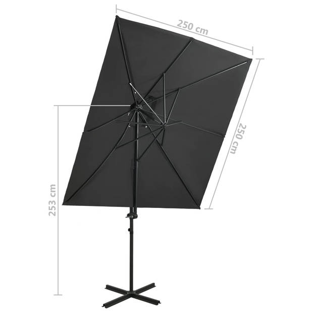 vidaXL Zweefparasol met dubbel dak 250x250 cm antracietkleurig