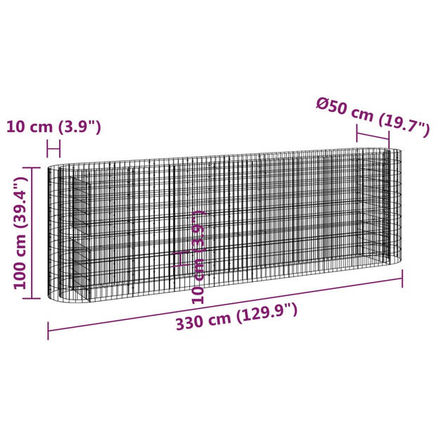 vidaXL Gabion plantenbak verhoogd 330x50x100 cm gegalvaniseerd ijzer