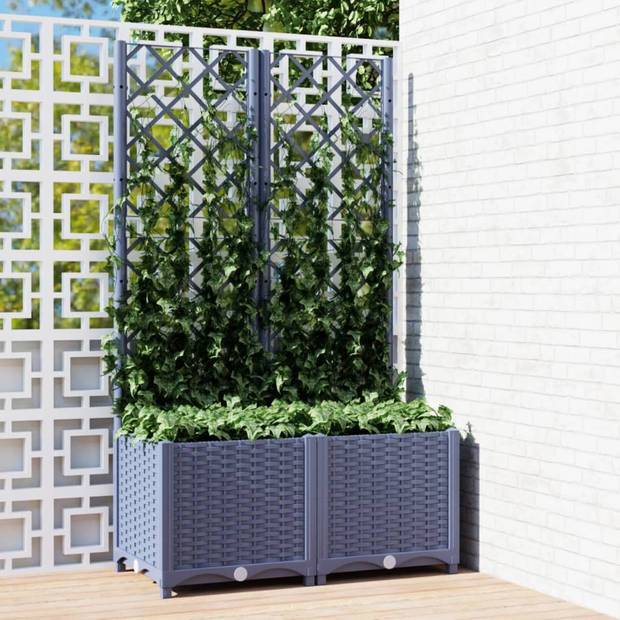 vidaXL Plantenbak met latwerk 80x40x136 cm polypropeen donkergrijs