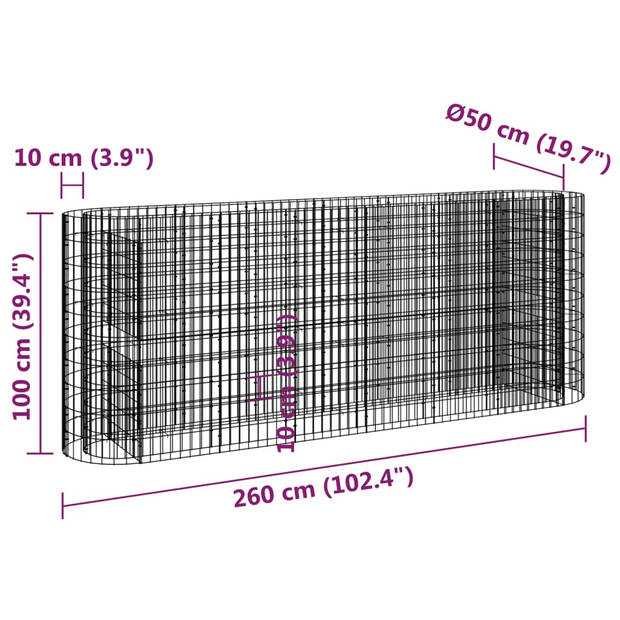 vidaXL Gabion plantenbak verhoogd 260x50x100 cm gegalvaniseerd ijzer