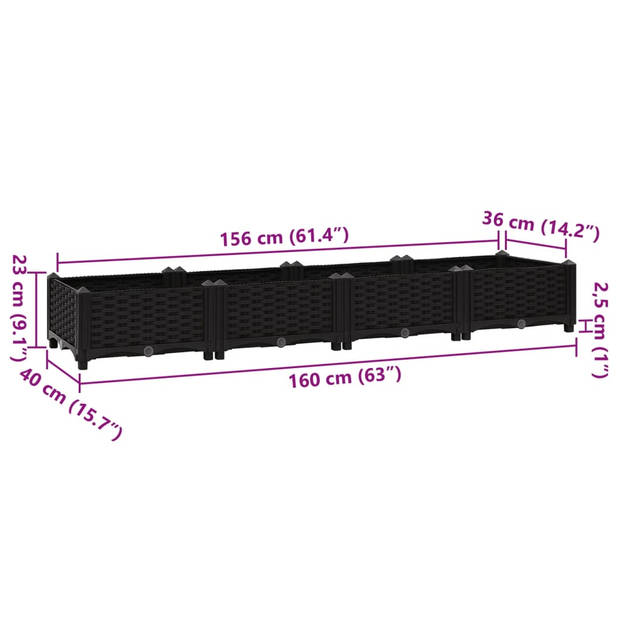 vidaXL Plantenbak verhoogd 160x40x23 cm polypropyleen