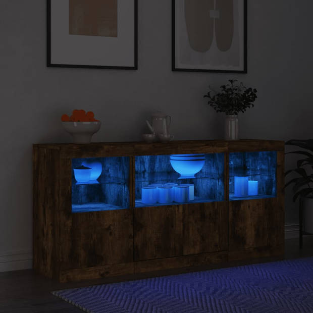 vidaXL Dressoir met LED-verlichting 142,5x37x67 cm gerookt eikenkleur