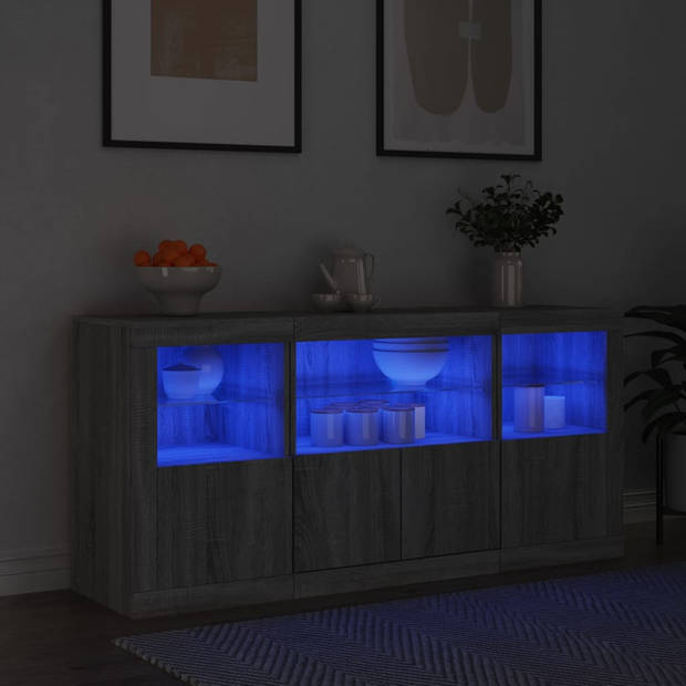 vidaXL Dressoir met LED-verlichting 142,5x37x67 cm grijs sonoma