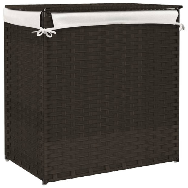 vidaXL Wasmand met 2 vakken 53x35x57 cm poly rattan donkerbruin