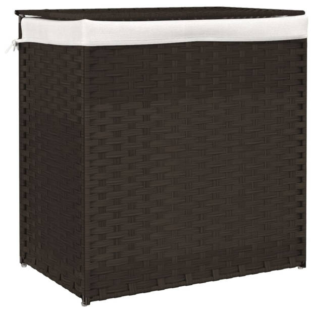 vidaXL Wasmand met 2 vakken 53x35x57 cm poly rattan donkerbruin