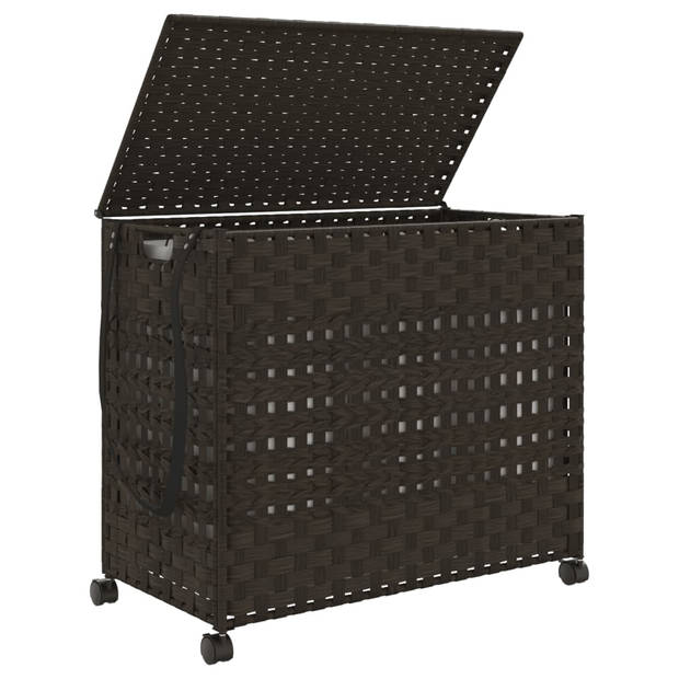 vidaXL Wasmand op wielen 66x35x60 cm rattan donkerbruin