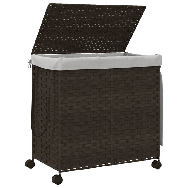 vidaXL Wasmand op wielen 60x35x60,5 cm rattan donkerbruin