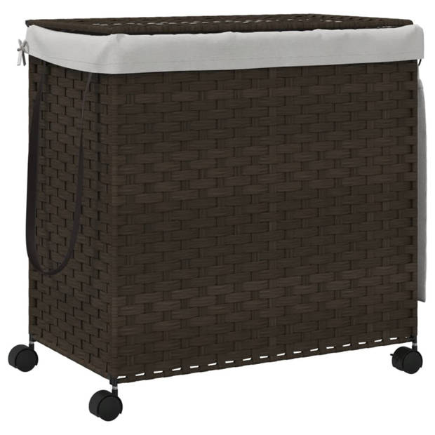 vidaXL Wasmand op wielen 60x35x60,5 cm rattan donkerbruin