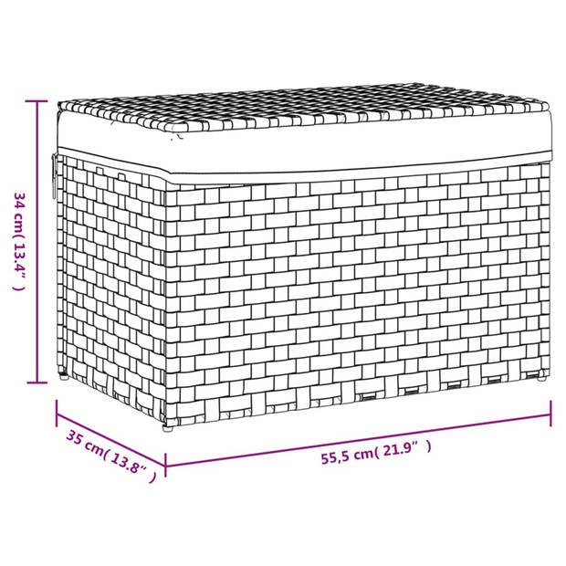 vidaXL Wasmand met deksel 55,5x35x34 cm poly rattan grijs