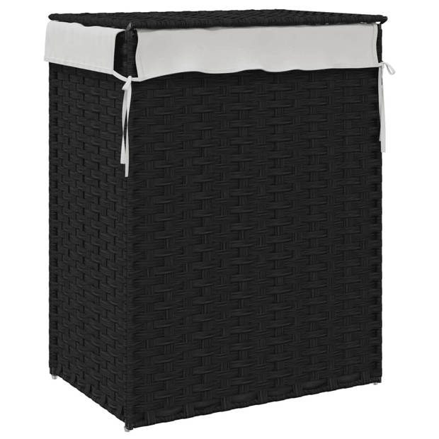 vidaXL Wasmand met deksel 46x33x60 cm poly rattan zwart