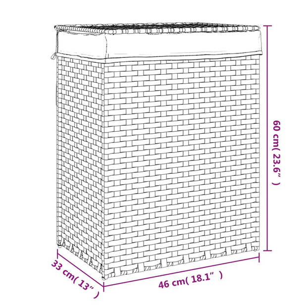 vidaXL Wasmand met deksel 46x33x60 cm poly rattan zwart