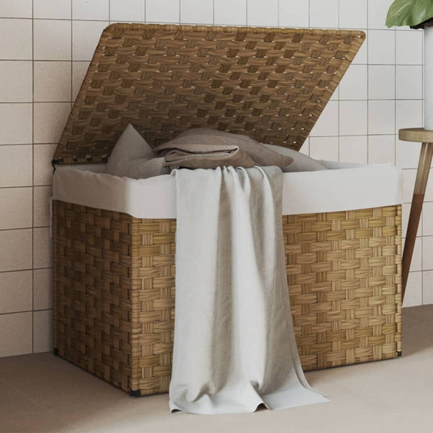 vidaXL Wasmand met deksel 55,5x35x34 cm poly rattan