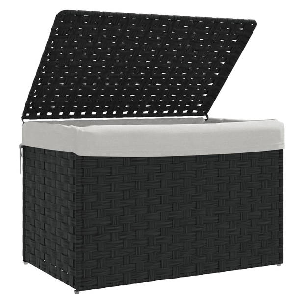 vidaXL Wasmand met deksel 55,5x35x34 cm poly rattan zwart