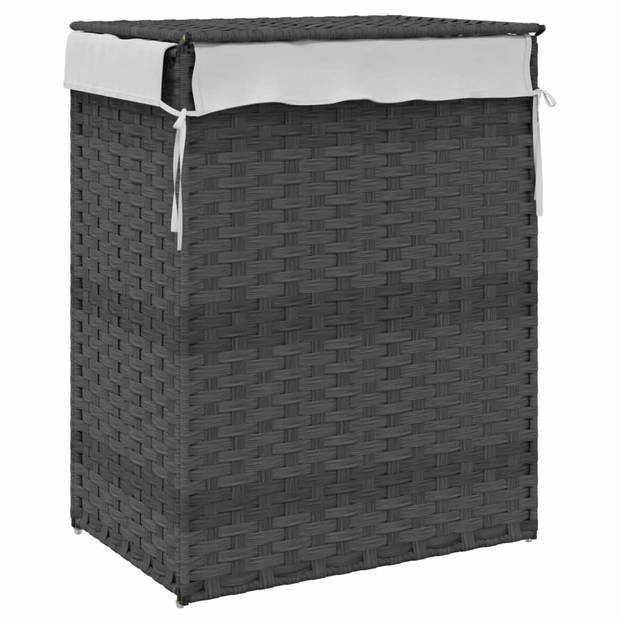 vidaXL Wasmand met deksel 46x33x60 cm poly rattan grijs