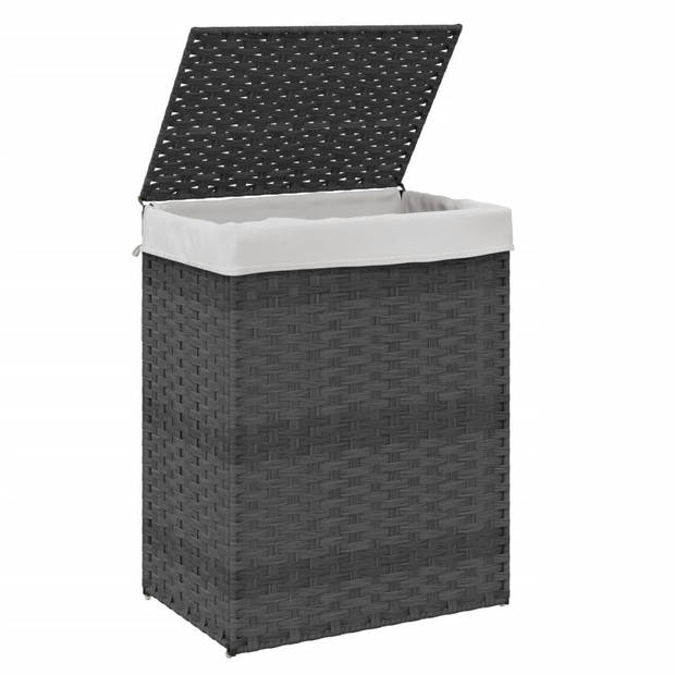 vidaXL Wasmand met deksel 46x33x60 cm poly rattan grijs