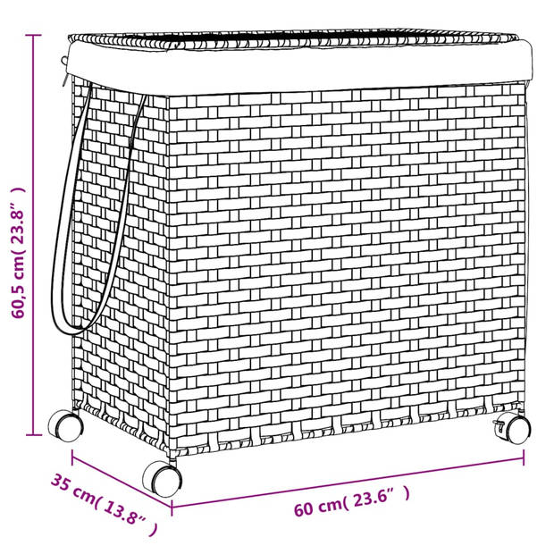 vidaXL Wasmand op wielen 60x35x60,5 cm rattan wit