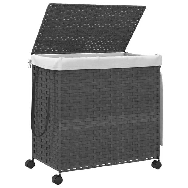 vidaXL Wasmand op wielen 60x35x60,5 cm rattan grijs