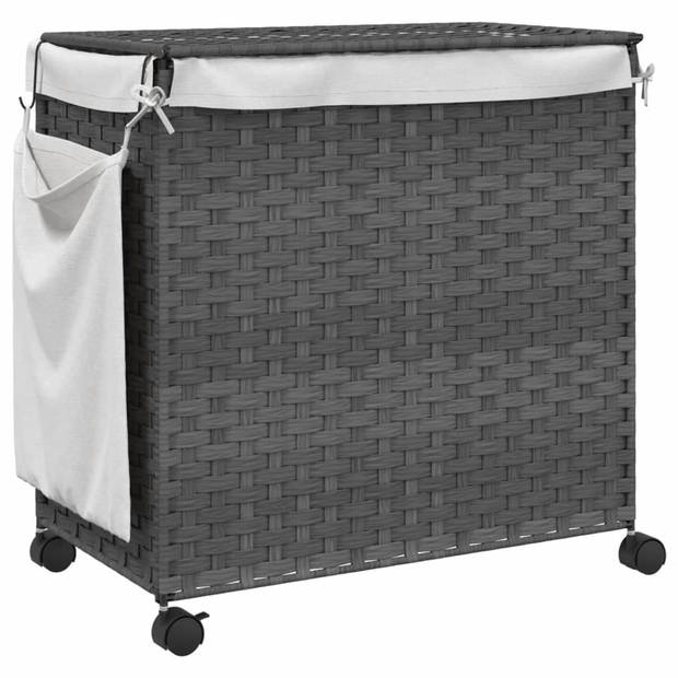 vidaXL Wasmand op wielen 60x35x60,5 cm rattan grijs