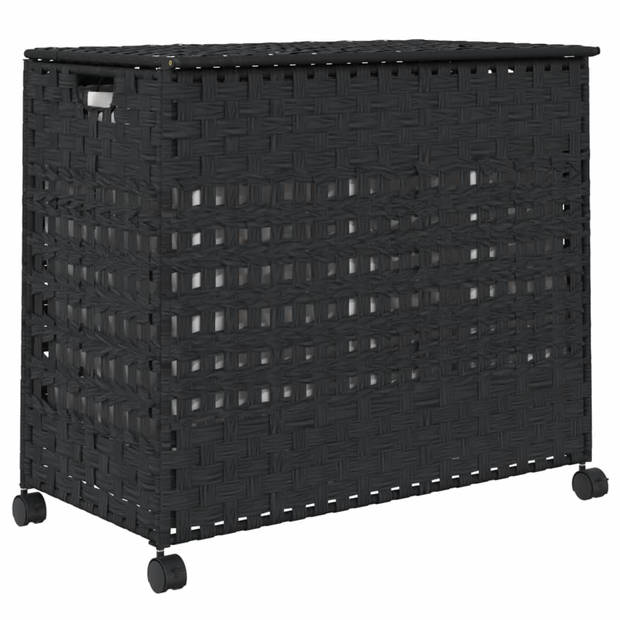 vidaXL Wasmand op wielen 66x35x60 cm rattan zwart