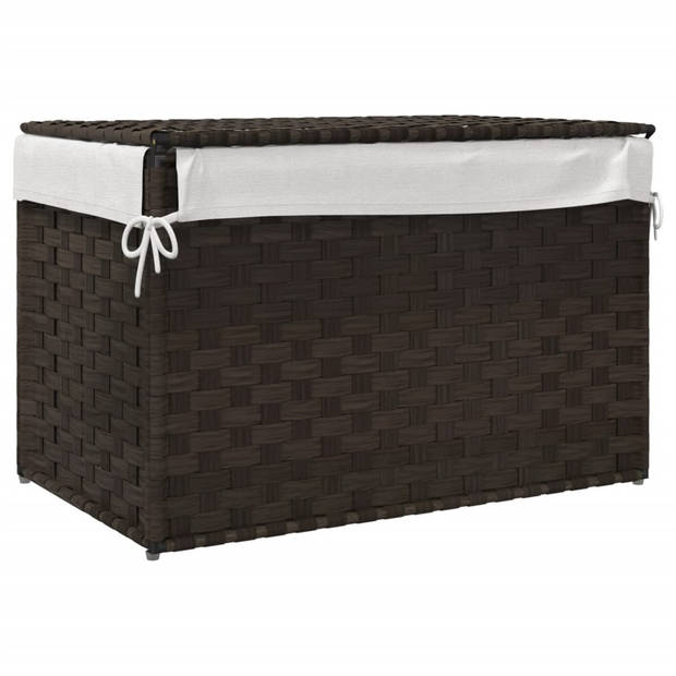 vidaXL Wasmand met deksel 55,5x35x34 cm poly rattan donkerbruin