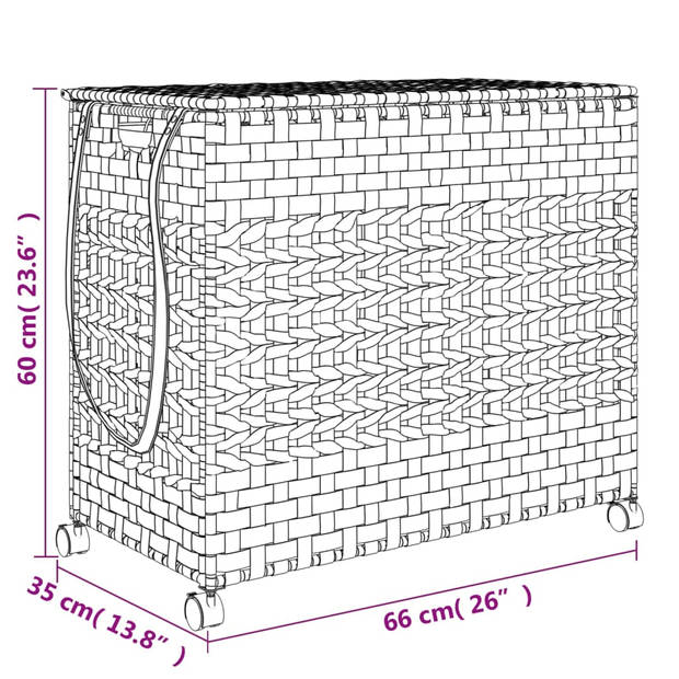 vidaXL Wasmand op wielen 66x35x60 cm rattan wit