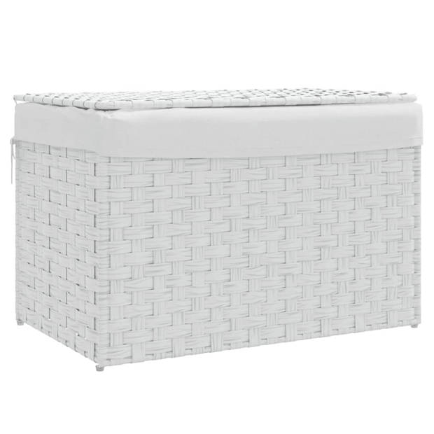 vidaXL Wasmand met deksel 55,5x35x34 cm poly rattan wit